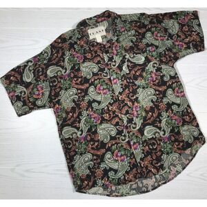 Vintage 80s Rayon Short Sleeve Button Up Shirt Men M Frank Paisley Camp USA Made